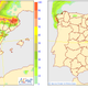 Mapas con la probabilidad de lluvia de la Agencia Estatal de Meteorología. A la izquierda, la probabilidad de que llueva más de 0,5mm. A la derecha, la probabilidad de que llueva más de 10mm. Foto: AEMET